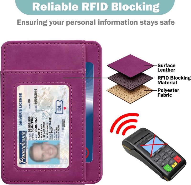 Hot Cool Slim Wallet for Men, Minimalist Front Pocket Simple Leather Credit Card Holder RFID Blocking for Men & Women, Thin Organizer Gifts, Skin - Purple - Image 4