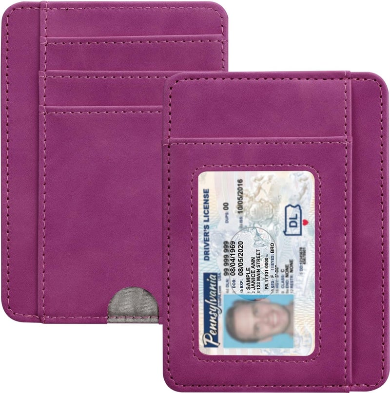 Hot Cool Slim Wallet for Men, Minimalist Front Pocket Simple Leather Credit Card Holder RFID Blocking for Men & Women, Thin Organizer Gifts, Skin - Purple - Image 1