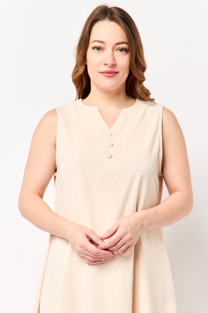 bebe Women Plain Maxi Dress, Beige - Image 3