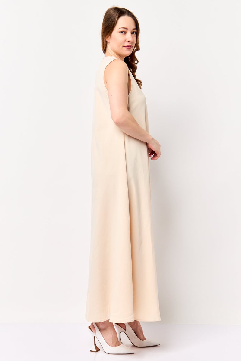 bebe Women Plain Maxi Dress, Beige - Image 2