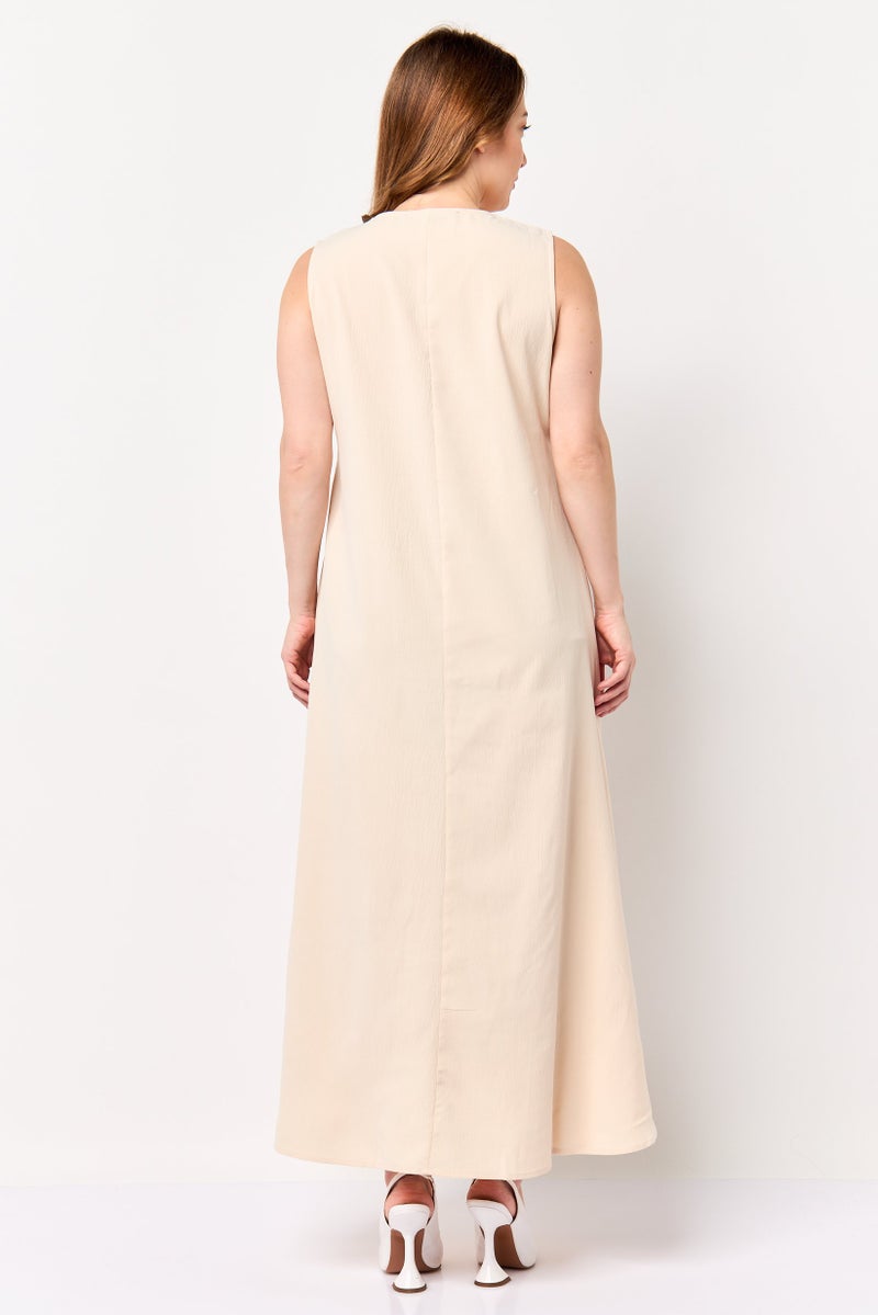 bebe Women Plain Maxi Dress, Beige - Image 4