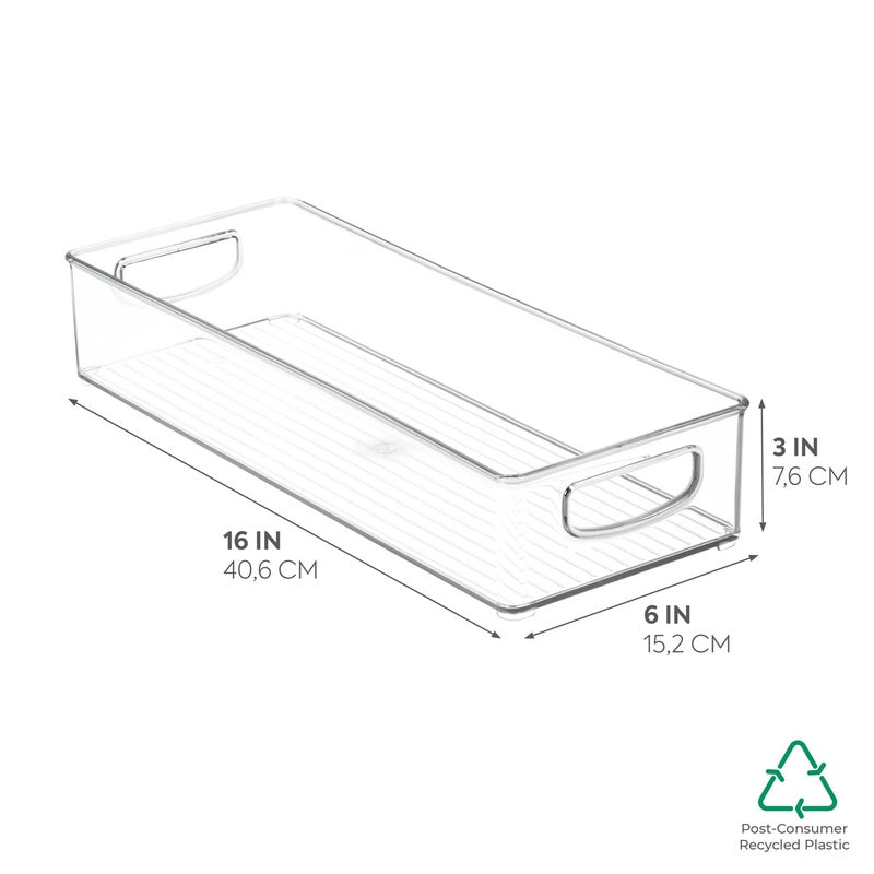 InterDesign iDesign BPA-Free Plastic Pantry and Kitchen Storage, Freezer and Fridge Organizer Bin with Easy Grip Handles – 16" x 6" x 3", Clear - Image 3