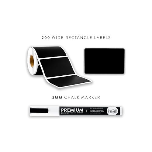 SAVVY & SORTED 200 Chalkboard Labels for Storage Bins, Removable Black Stickers with Chalk Marker, Pantry Containers and Storage Bin Organization - Image 4