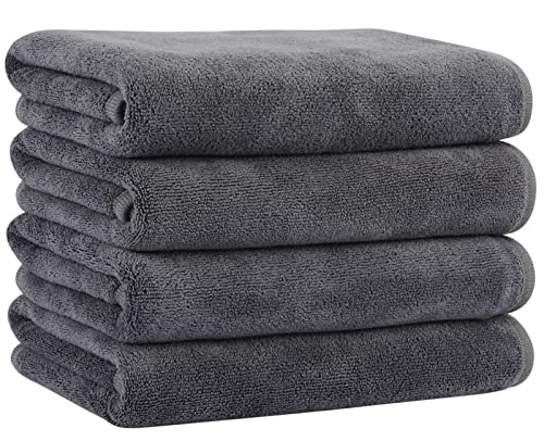 KinHwa Microfiber Hand Towels for Bathroom Soft and Absorbent Face Towels for Bath, Spa, Gym 16inch x 30inch 4 Pack Gray - Image 1