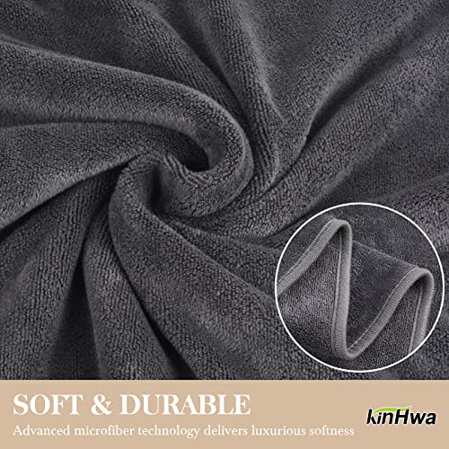 KinHwa Microfiber Hand Towels for Bathroom Soft and Absorbent Face Towels for Bath, Spa, Gym 16inch x 30inch 4 Pack Gray - Image 3