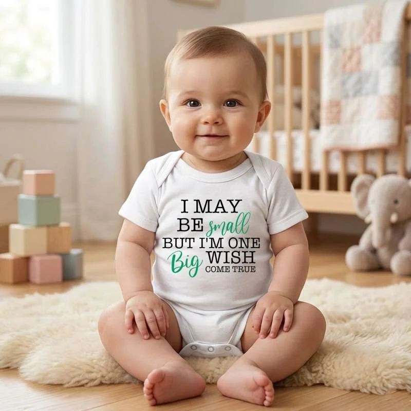Matching Family Outfits I May Be Small But I'm One Big Wish Come True Baby Bodysuit – Cute Infant Onesie with Inspirational Quote, Soft Cotton Baby Romper, Newborn Outfit, Baby Shower Gift, Everyday Wear