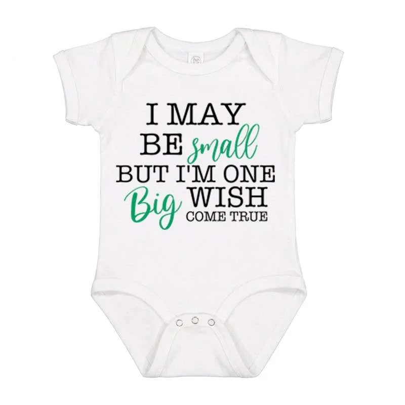 Matching Family Outfits I May Be Small But I'm One Big Wish Come True Baby Bodysuit – Cute Infant Onesie with Inspirational Quote, Soft Cotton Baby Romper, Newborn Outfit, Baby Shower Gift, Everyday Wear