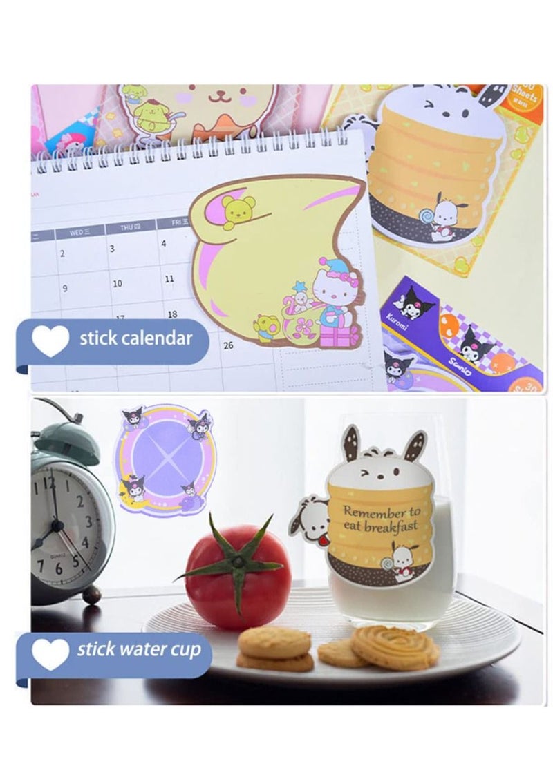 Excefore - 6 Pack Cute Sticky Notes Kawaii Sticky Notes Cute Stationary Cartoon Series Self-Stick Note Pads Fun Office Supplies Sticky Note Set for Office, School and Home(180 Sheets) - Image 1
