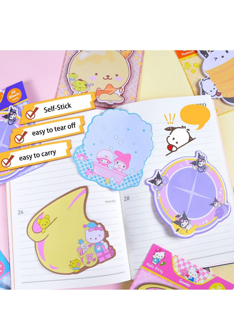 Excefore - 6 Pack Cute Sticky Notes Kawaii Sticky Notes Cute Stationary Cartoon Series Self-Stick Note Pads Fun Office Supplies Sticky Note Set for Office, School and Home(180 Sheets) - Image 1