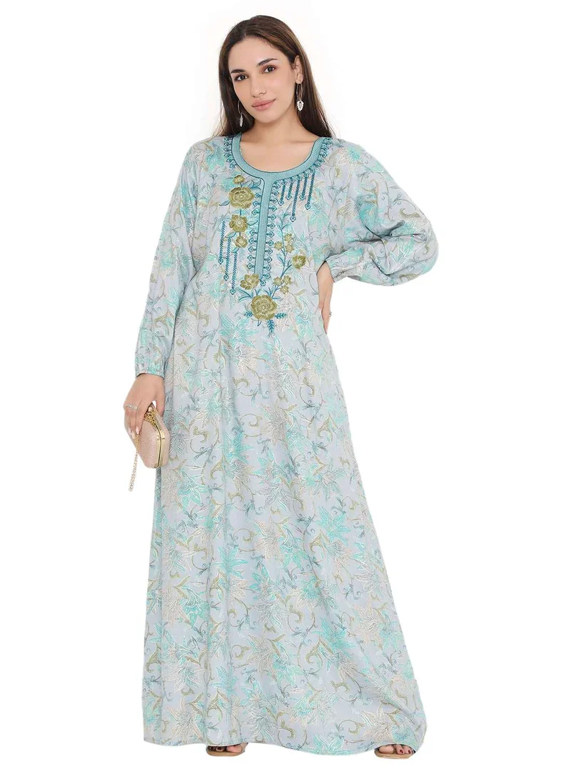 HANA & SARA HIGH QUALITY VISCOSE JALBIYA WITH MULTICOLOR THICK THREAD EMBROIDERY ARABIC KAFTAN JALABIYA DRESS
