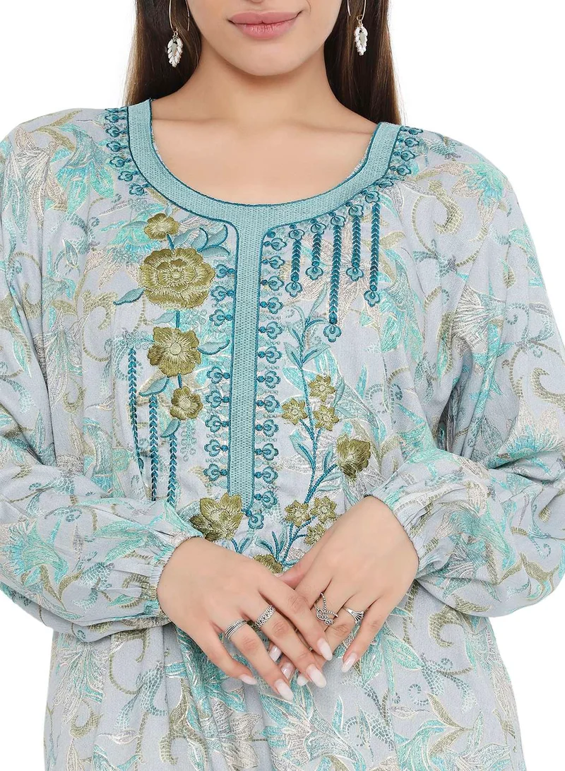 HANA & SARA HIGH QUALITY VISCOSE JALBIYA WITH MULTICOLOR THICK THREAD EMBROIDERY ARABIC KAFTAN JALABIYA DRESS