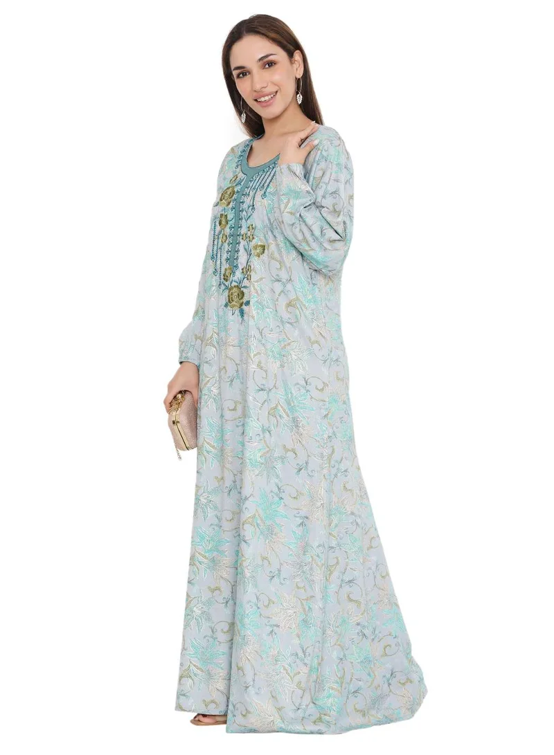 HANA & SARA HIGH QUALITY VISCOSE JALBIYA WITH MULTICOLOR THICK THREAD EMBROIDERY ARABIC KAFTAN JALABIYA DRESS