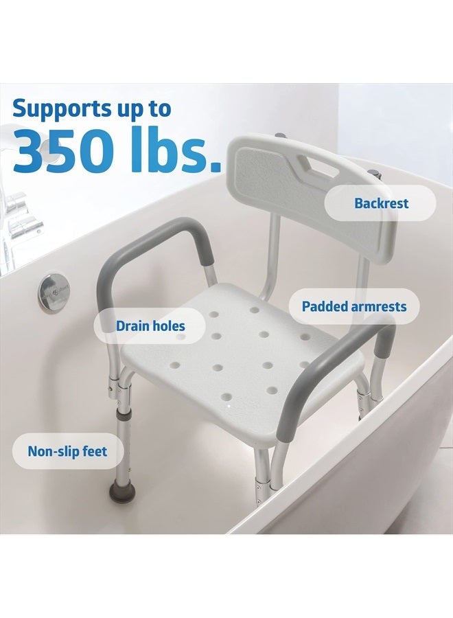 Medline Shower Chair Seat with Padded Armrests and Back Heavy Duty Shower Chair for Bathtub Slip Resistant Shower Seat with Adjustable Height Shower Chair for Inside Shower with 350 lb Capacity - Image 5