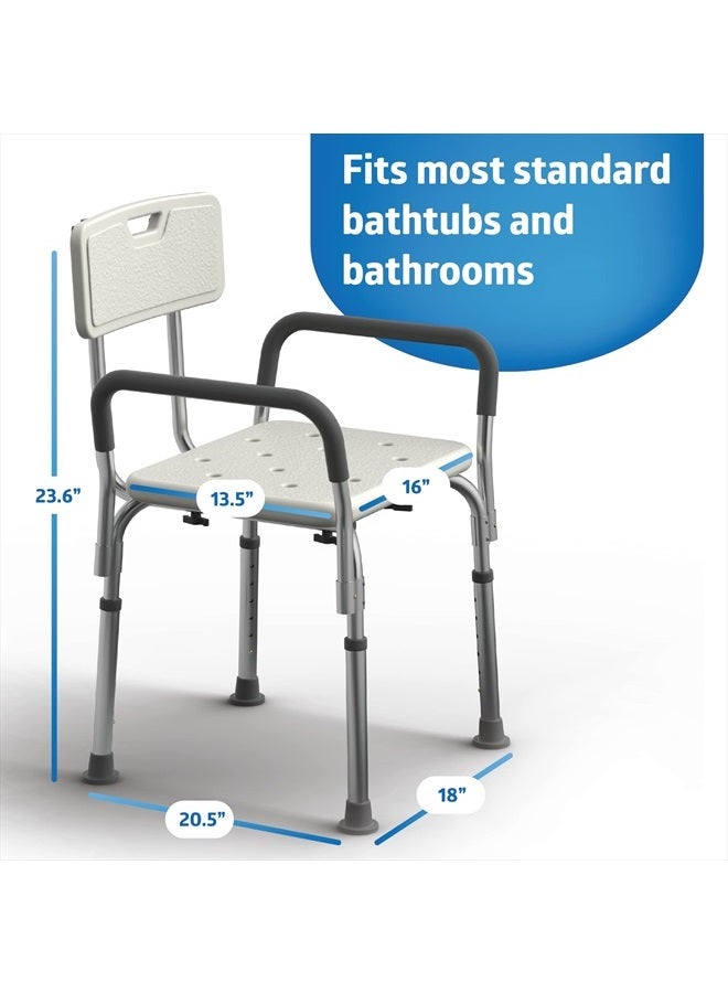 Medline Shower Chair Seat with Padded Armrests and Back Heavy Duty Shower Chair for Bathtub Slip Resistant Shower Seat with Adjustable Height Shower Chair for Inside Shower with 350 lb Capacity - Image 3