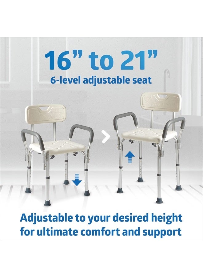 Medline Shower Chair Seat with Padded Armrests and Back Heavy Duty Shower Chair for Bathtub Slip Resistant Shower Seat with Adjustable Height Shower Chair for Inside Shower with 350 lb Capacity - Image 4