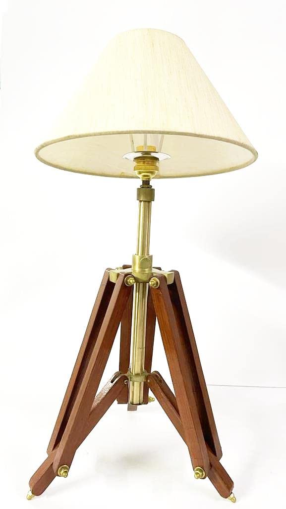 tu casa Vintage Tripod Table Lamp with Off- White Cotton Fabric Shade & Brown Mango Wood Base | Classic Decorative Bedside Lamp for Bedroom, Living Room, Study Table & Home Décor - Image 4