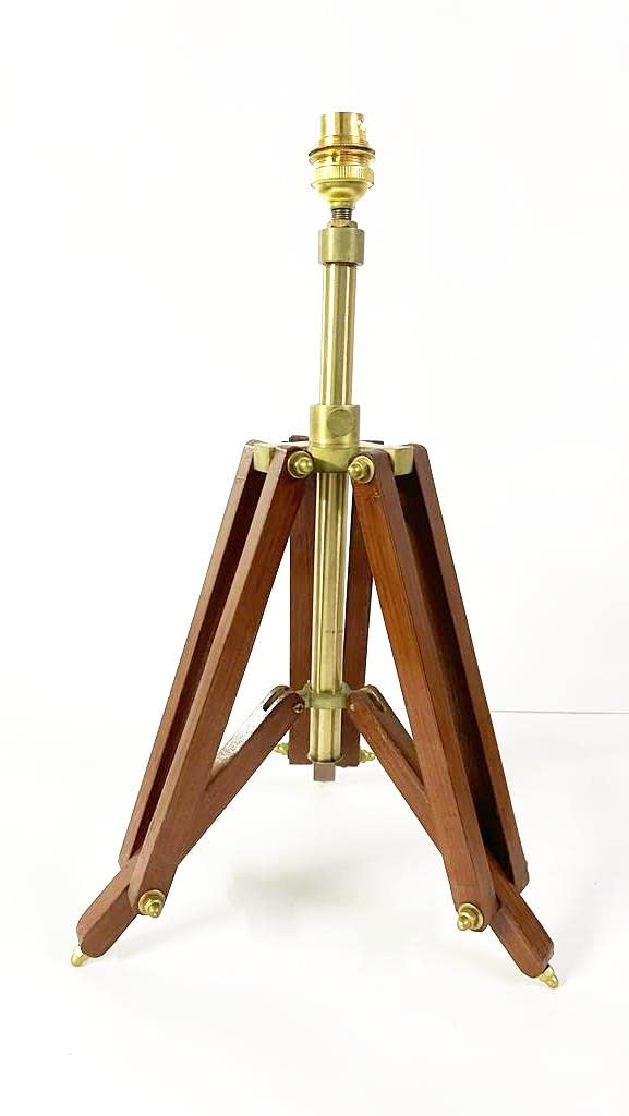 tu casa Vintage Tripod Table Lamp with Off- White Cotton Fabric Shade & Brown Mango Wood Base | Classic Decorative Bedside Lamp for Bedroom, Living Room, Study Table & Home Décor - Image 5