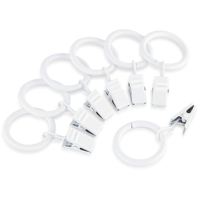 IRON METAL CURTAIN CLIP RINGS 1 INCH INTERIOR DIAMETER WHITE 20