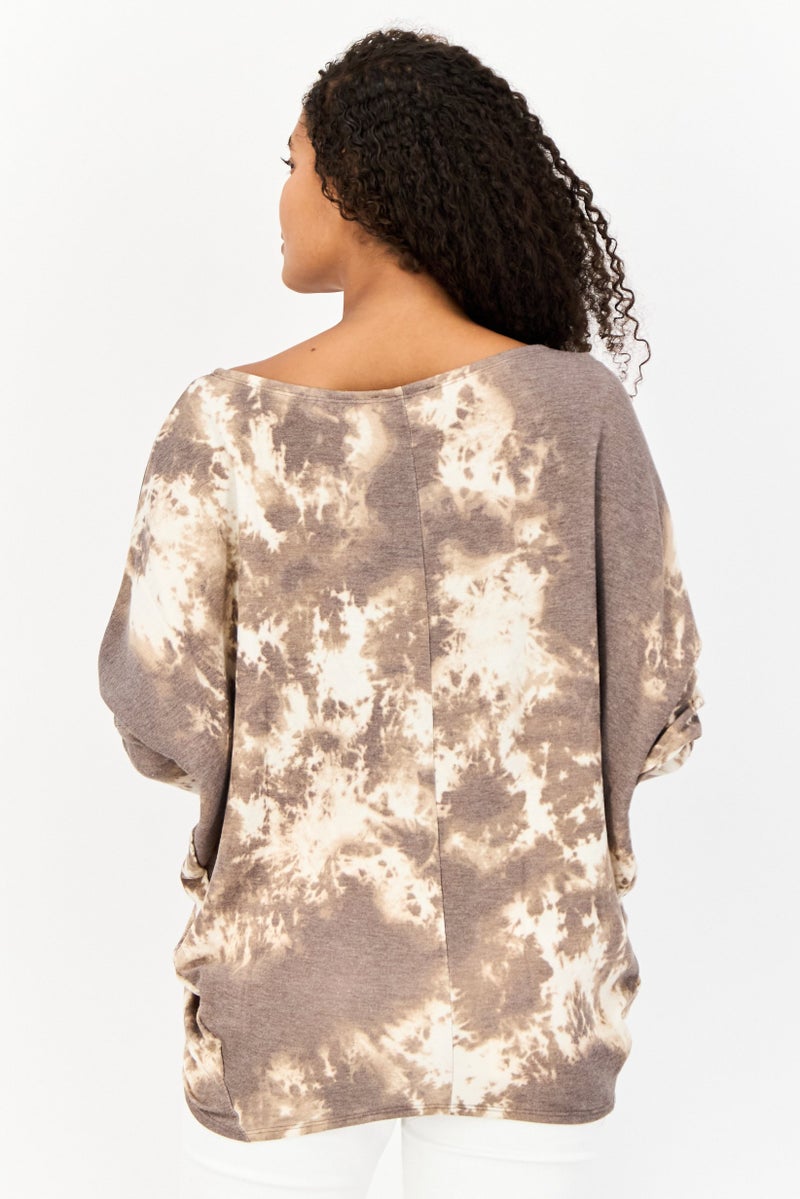 Endless Blu Women Bateau Neck 3/4 Sleeve Tie Dye T-Shirt, Multicolor - Image 3