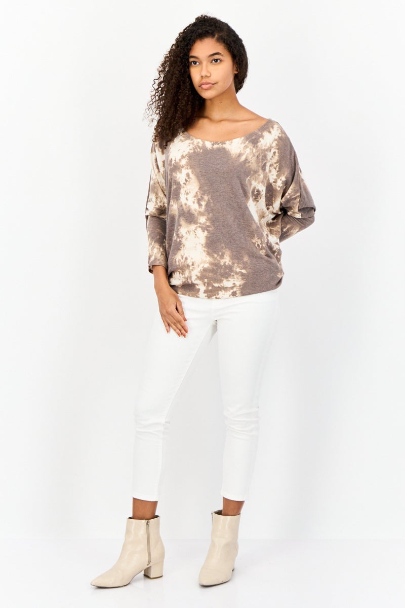 Endless Blu Women Bateau Neck 3/4 Sleeve Tie Dye T-Shirt, Multicolor - Image 4