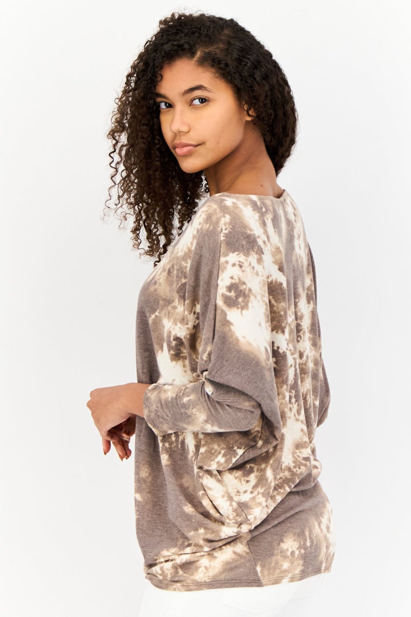 Endless Blu Women Bateau Neck 3/4 Sleeve Tie Dye T-Shirt, Multicolor - Image 2