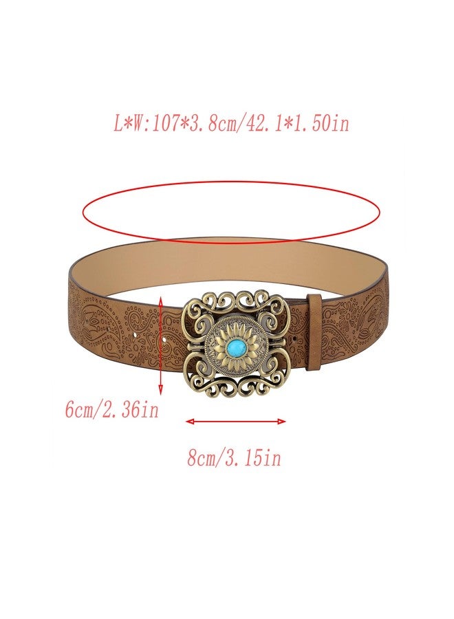 Ayliss Women Western PU Leather Belt Vintage Country Belts Concho With Turquoise Buckle Cowgirl Jeans Dresses Floral Engraved (for 27-36'' waist) - Image 2