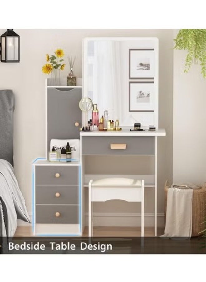 سي آند سي هوم طقم طاولة تزيين عصري مع كرسي مريح، ومرآة كبيرة شفافة، وأدراج ورفوف تخزين متعددة، وطاولة تزيين خشبية أنيقة لغرفة النوم، ووحدة تزيين للعناية الشخصية والتجميل للنساء والفتيات 80 × 132 سم. - Image 2