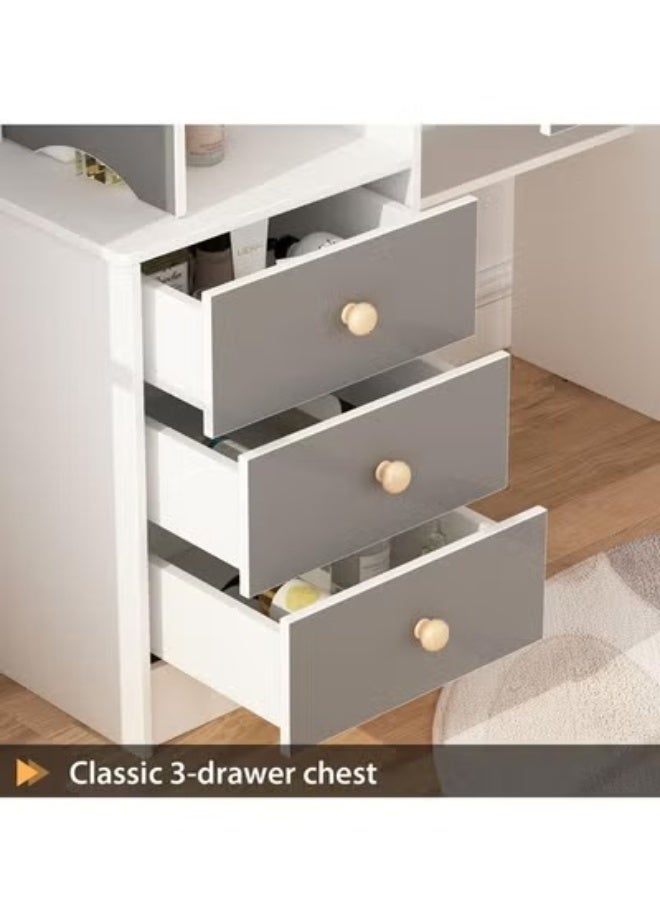 سي آند سي هوم طقم طاولة تزيين عصري مع كرسي مريح، ومرآة كبيرة شفافة، وأدراج ورفوف تخزين متعددة، وطاولة تزيين خشبية أنيقة لغرفة النوم، ووحدة تزيين للعناية الشخصية والتجميل للنساء والفتيات 80 × 132 سم. - Image 4