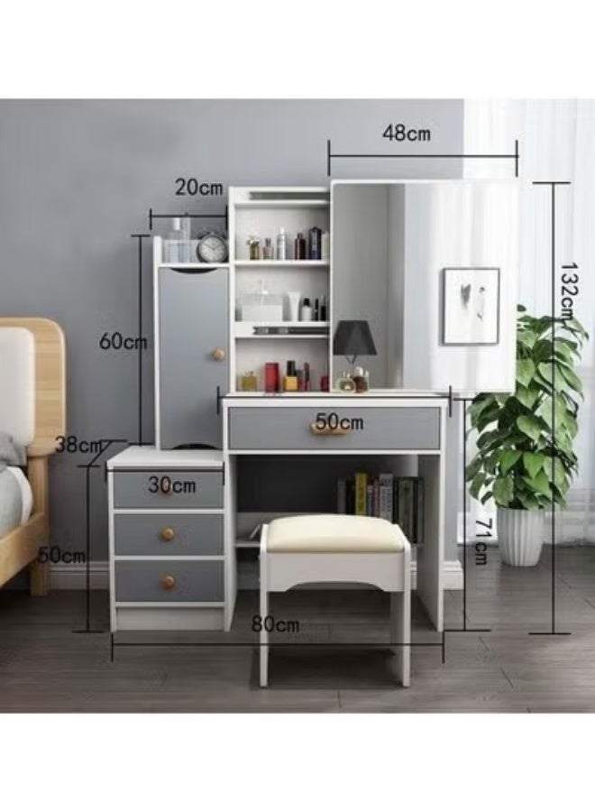 سي آند سي هوم طقم طاولة تزيين عصري مع كرسي مريح، ومرآة كبيرة شفافة، وأدراج ورفوف تخزين متعددة، وطاولة تزيين خشبية أنيقة لغرفة النوم، ووحدة تزيين للعناية الشخصية والتجميل للنساء والفتيات 80 × 132 سم. - Image 5