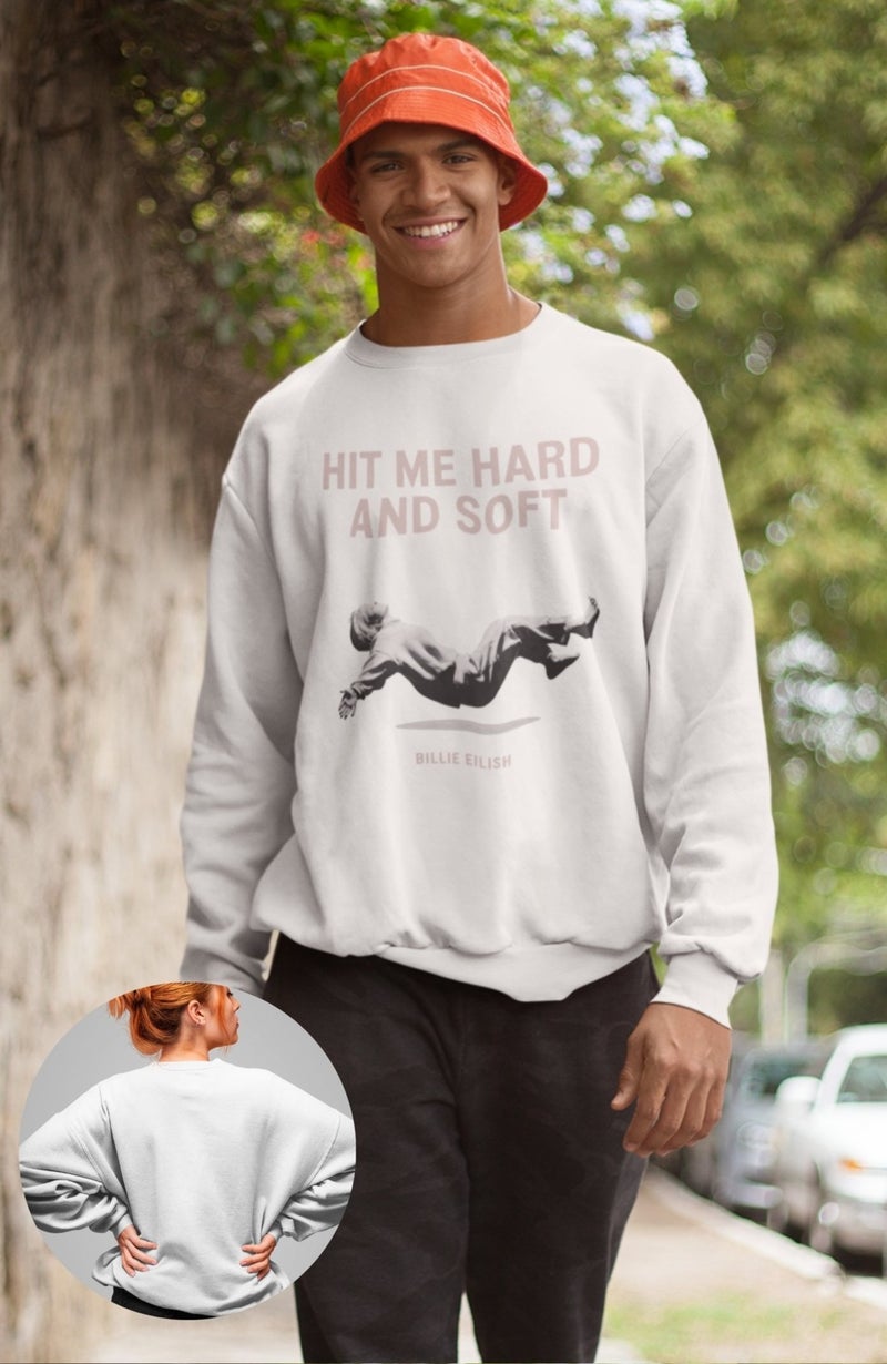 Fuddy Moda Hit Me Hard And Soft Printed Hoodless Sweatshirt, Oversize Billie Eilish Printed Sweat - Image 1