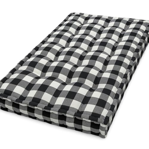 IMSMARTMART Cotton Floor Box Mattress, 5-Inch Thick, Black and White Buffalo Check Pattern, Foldable, Single Size (30X72X5 Inches, Small Single) - Image 3
