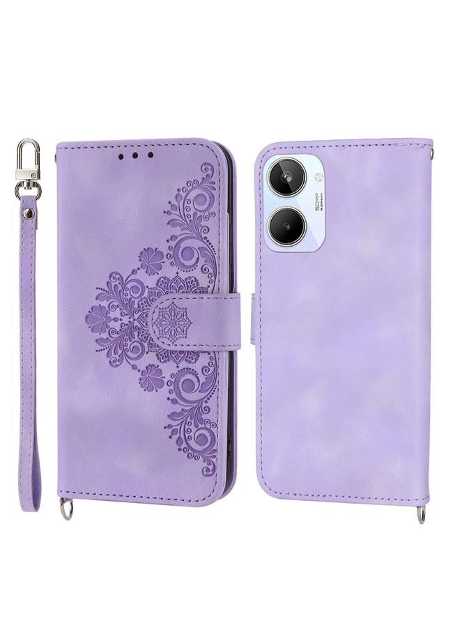 اس-توب جراب لهاتف Realme 10 4G، جراب هاتف من الجلد بملمس جلدي منقوش عليه زهور - Image 2