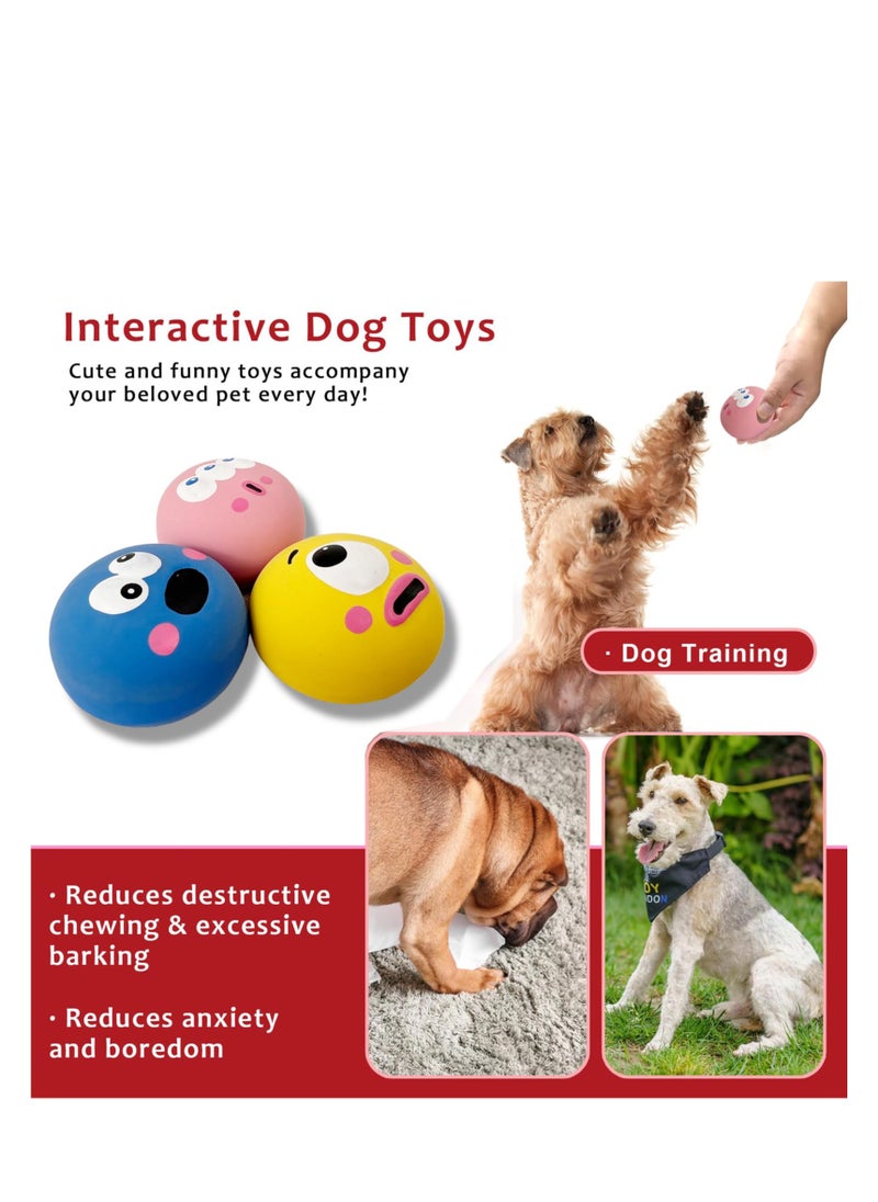 Latex Squeaky Dog Toy Set - Soft Puppy Chew Balls with Funny Faces, Ideal for Interactive Play, Fetch, and Chewing for Medium Dogs (3 Pack)  - Image 4