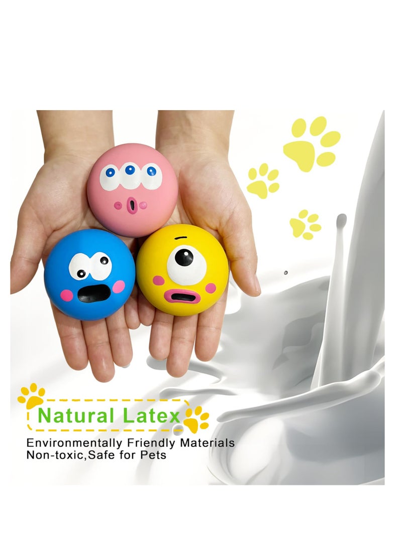 Latex Squeaky Dog Toy Set - Soft Puppy Chew Balls with Funny Faces, Ideal for Interactive Play, Fetch, and Chewing for Medium Dogs (3 Pack)  - Image 3