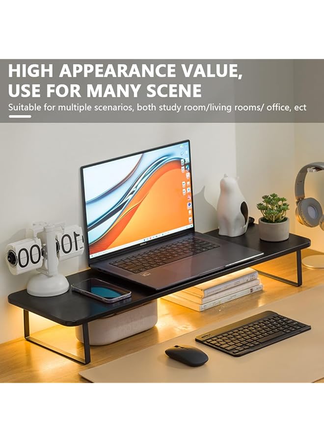 erorex Monitor Stand Riser Wood Monitor Riser With Keyboard Organizer For Laptop Computer Tv Screen Pc Printer Sturdy Desktop Rack For Home Office Dorm Book Ornaments Study Supply Black 80Cm Length - Image 5