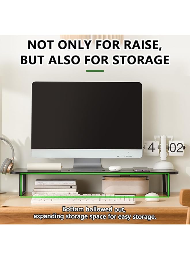 erorex Monitor Stand Riser Wood Monitor Riser With Keyboard Organizer For Laptop Computer Tv Screen Pc Printer Sturdy Desktop Rack For Home Office Dorm Book Ornaments Study Supply Black 80Cm Length - Image 4
