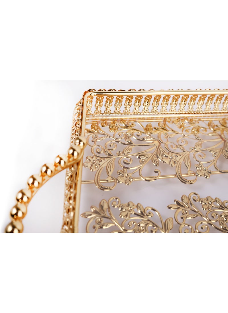 ماركة غير محددة - مجموعة صواني التقديم الدائرية الملكية الفاخرة بمقابض ذهبية تعتبر إضافة رائعة. لون ذهبي - Image 1