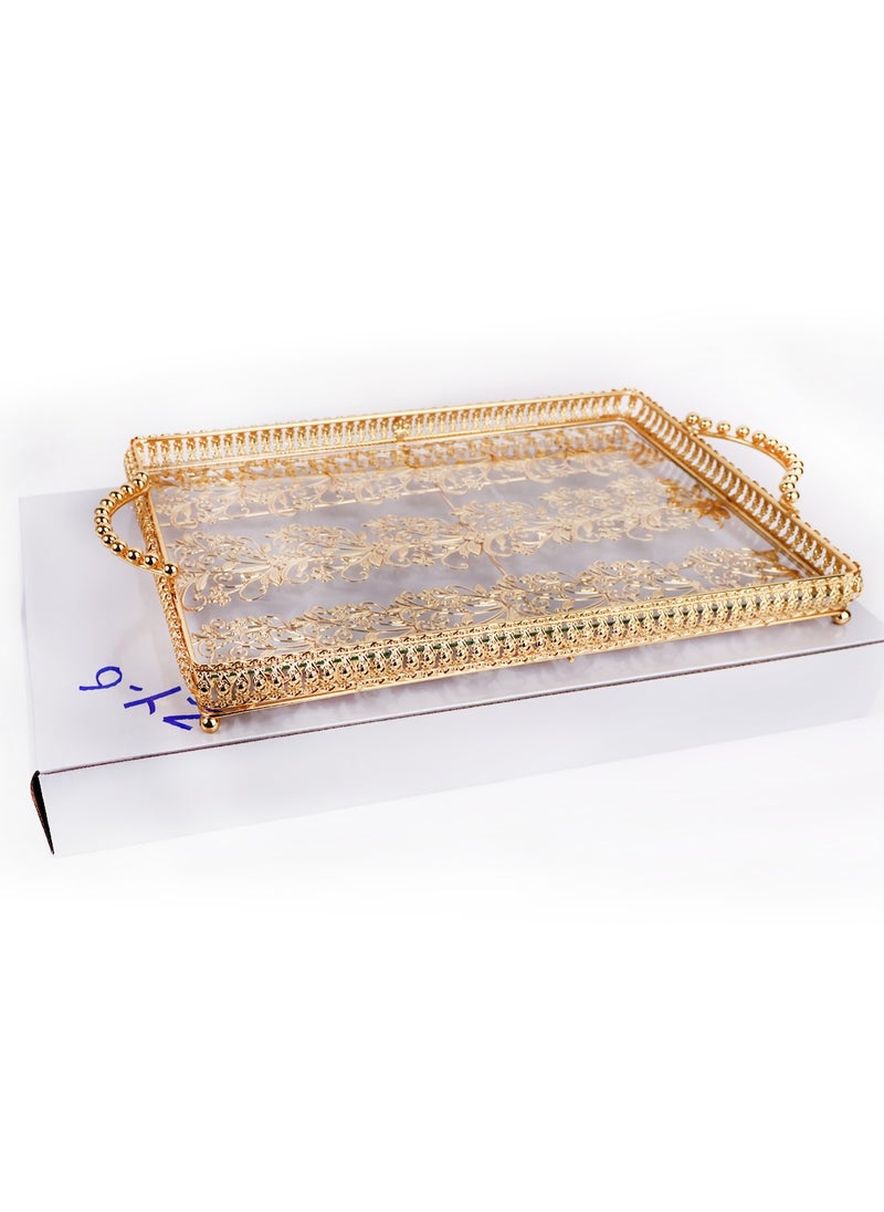 ماركة غير محددة - مجموعة صواني التقديم الدائرية الملكية الفاخرة بمقابض ذهبية تعتبر إضافة رائعة. لون ذهبي - Image 1