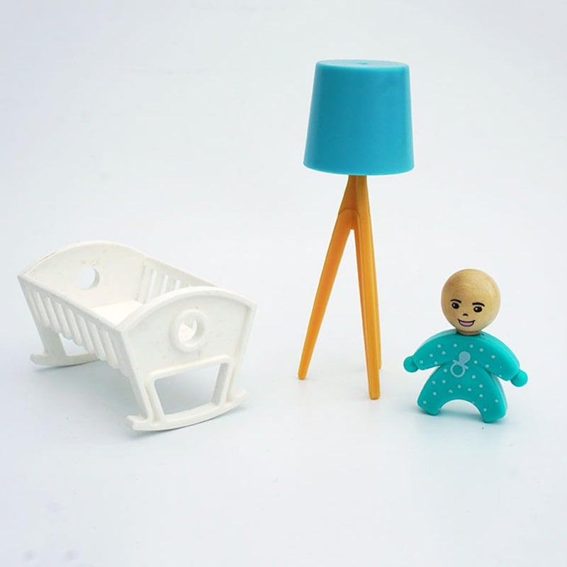 3PCS Mini Floor Lamp And Bed Set Dollhouse Bedroom Furniture Accessories Realistic Crib Decor - Image 4