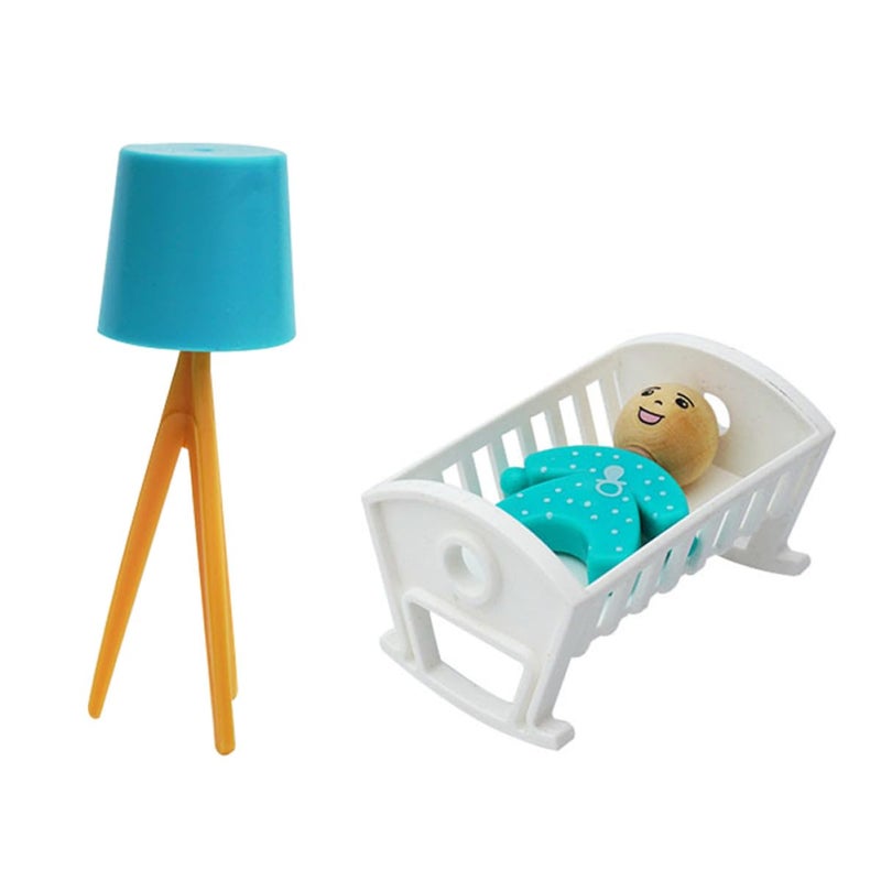 3PCS Mini Floor Lamp And Bed Set Dollhouse Bedroom Furniture Accessories Realistic Crib Decor - Image 2
