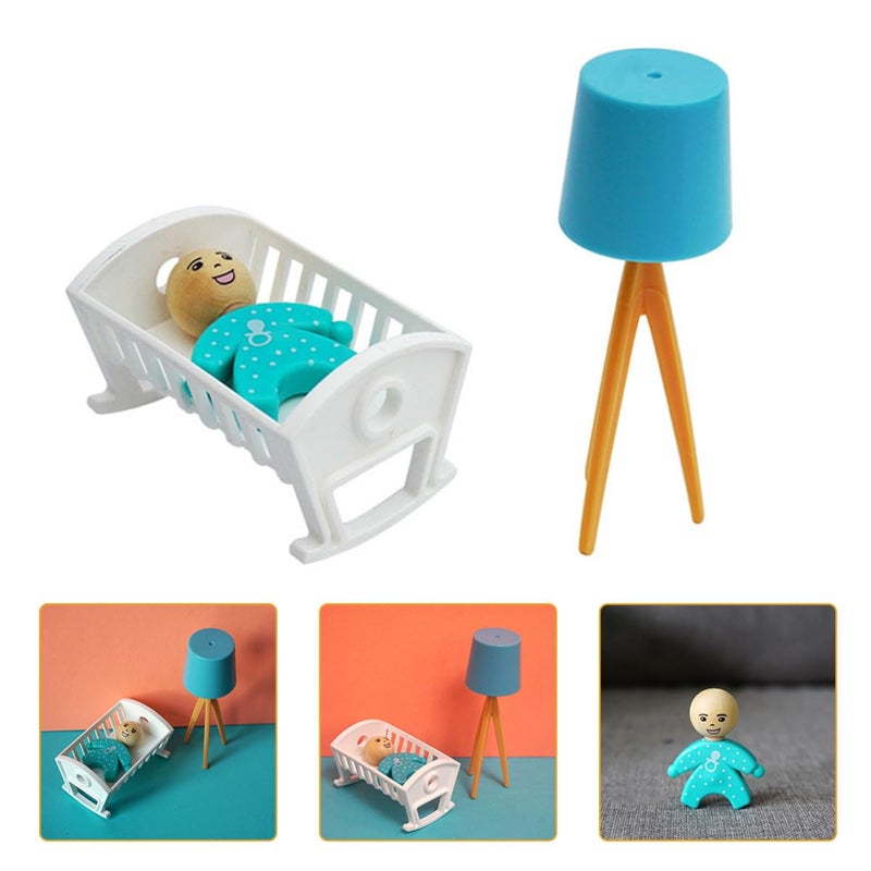 3PCS Mini Floor Lamp And Bed Set Dollhouse Bedroom Furniture Accessories Realistic Crib Decor - Image 5