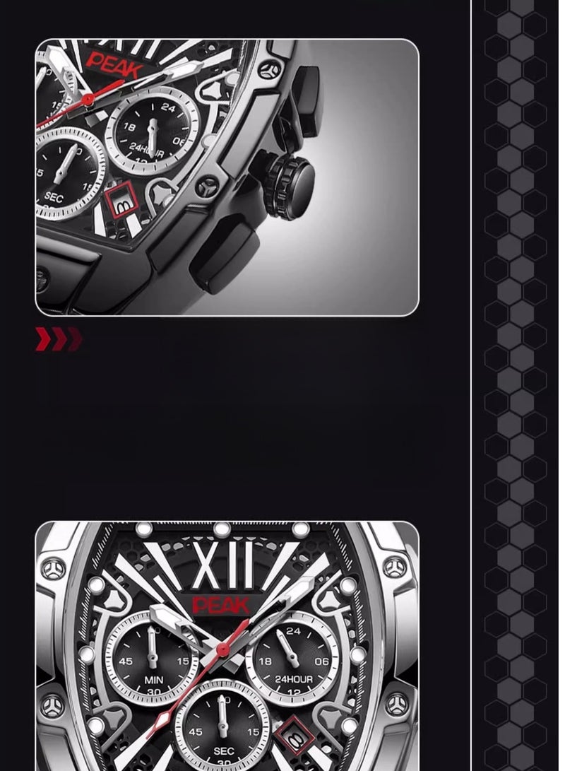 Men's Wine Barrel Shaped Large Dial Mechanical Movement Waterproof Black Technology Watch