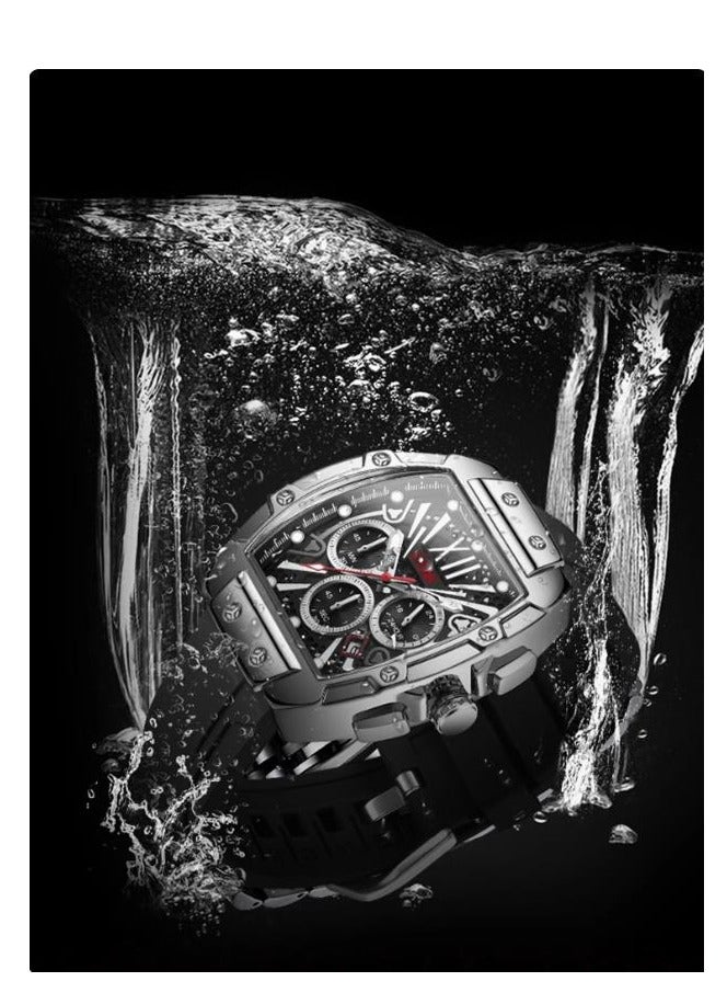 Men's Wine Barrel Shaped Large Dial Mechanical Movement Waterproof Black Technology Watch