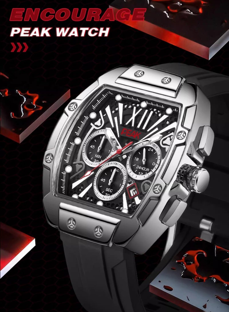 Men's Wine Barrel Shaped Large Dial Mechanical Movement Waterproof Black Technology Watch