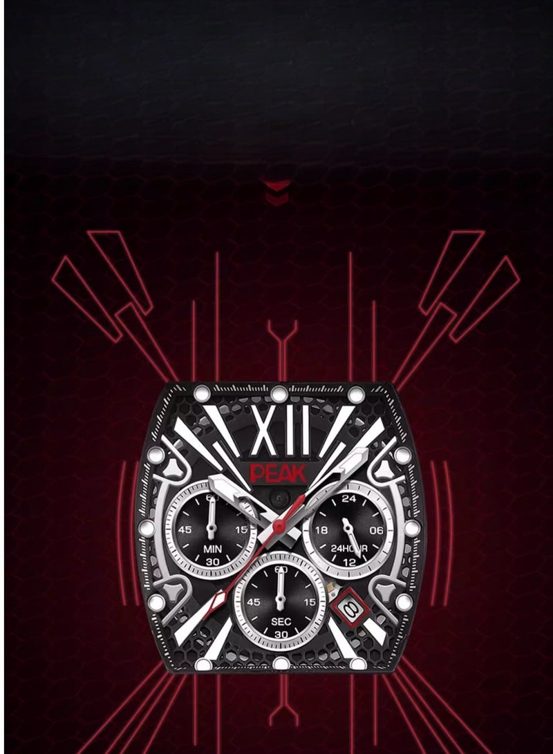 Men's Wine Barrel Shaped Large Dial Mechanical Movement Waterproof Black Technology Watch