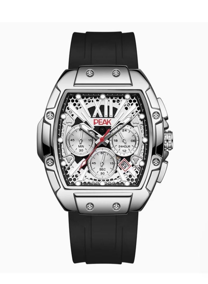 Men's Wine Barrel Shaped Large Dial Mechanical Movement Waterproof Black Technology Watch