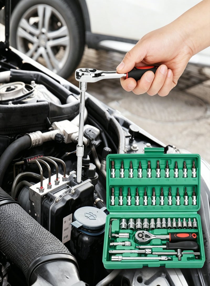 AETHER 46 Pieces 1/4 Inch Drive Socket Ratchet Wrench Set, with Reversible Ratchet, with Bit Socket Set Metric and Extension Bar for Auto Repairing and Household - Image 3