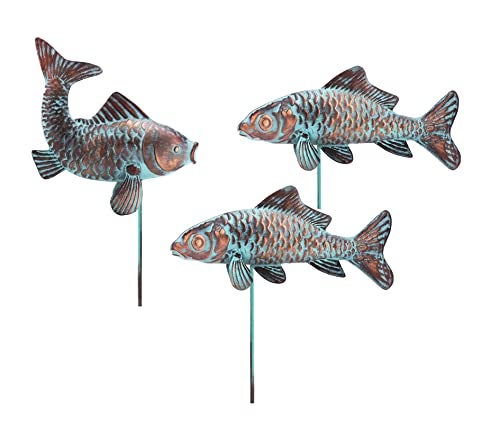 CLYB Set of 3 Garden Koi Fish Statue Antique Copper Fishes Outdoor Dcor Garden Sculptures  Statues Metal Koi Fish Figurine Ornaments for OutdoorsPatio DecorBackyard and Home Kitchen Decorations