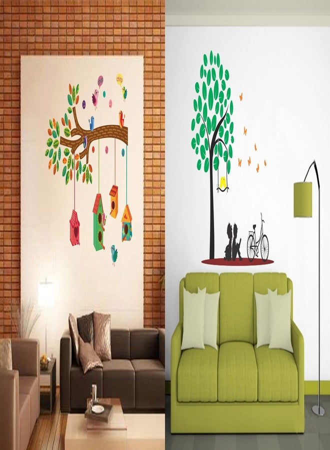 Walltech Set of 2 Wall Sticker Bird House On A Branch and Kids Under The Tree Wall Sticker - Image 1