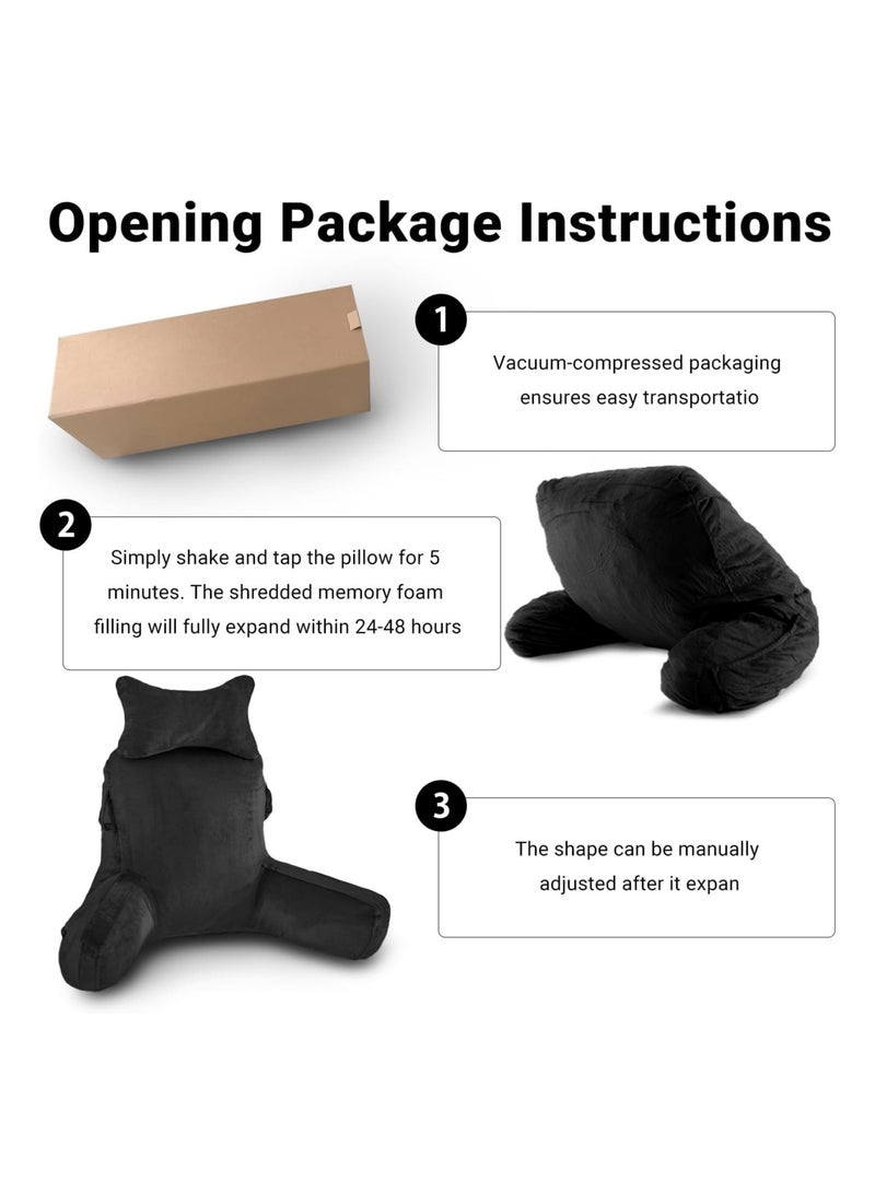 Ergonomic Extra Large Memory Foam Reading Pillow, Pillow Backrest, Lumbar Pillow, Neck Support pillow, Seat Cushion, Bed Rest Pillow, Lounge Cushion, Back Support Pillow with Arms, Washable Cover